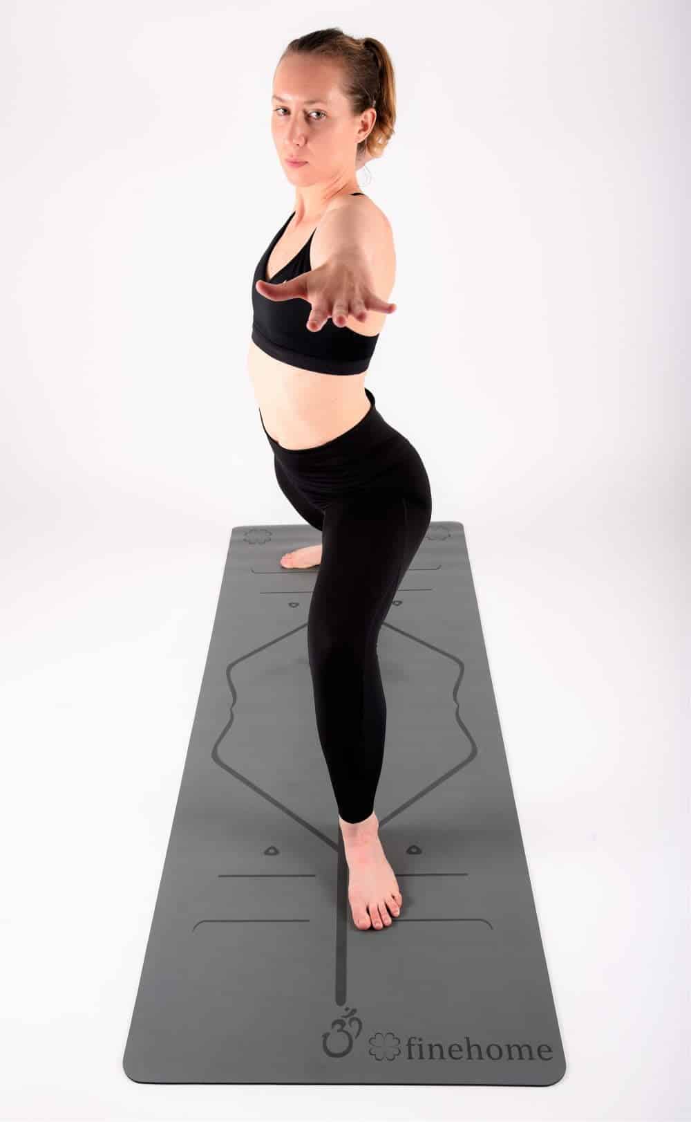 Yogamåtte 4mm skridsikker økologisk træningsmåtte af naturgummi, grå - Billede 4