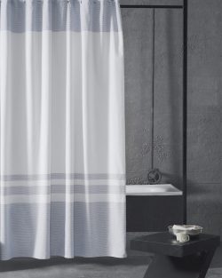 Badeforhæng, hvid med striber