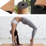 korkmåtte med naturgummibund og positionslinjer til yogaøvelser
