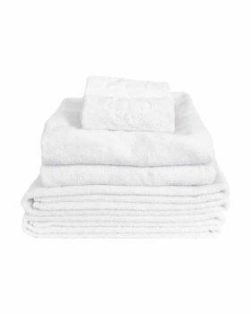 økologisk håndklædesæt hvid med 6 lækre håndklæder med logo