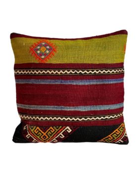 Tilføj autentisk stemning i din boligindretning med ægte kelim pude 50x50 cm flotte farver med mønster og striber