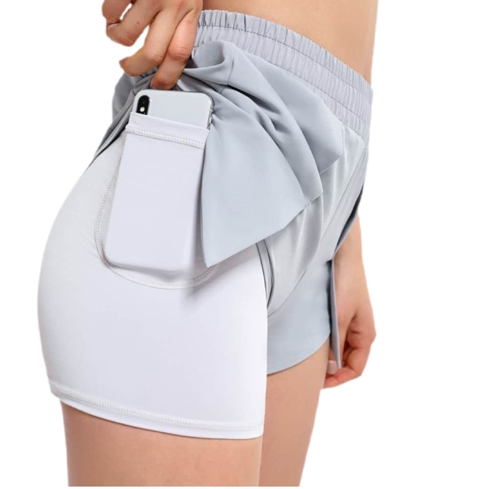 grå shorts 2-i-1 med lomme til dame