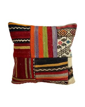 Farvestrålende kelim pude 40x40 cm med smukke striber og mønster