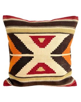 kelim pude 60x60 med montagepude med fjer i brun, lys, orange, rød og grøn