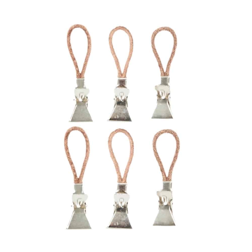 6 stk. håndklædeclips og klips med læderstrop fra finehome