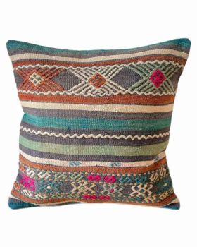 finehome kelim pude 50x50 cm i friske farver med mønster og striber