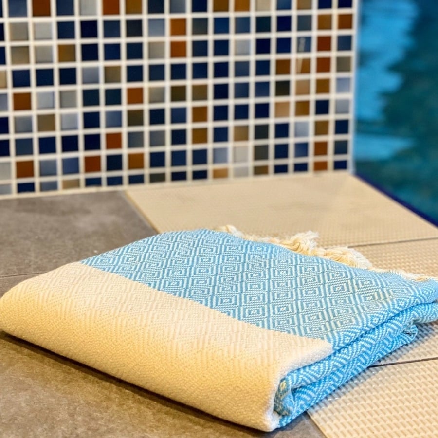 hammam håndklæde natur mintblå 100x180, 100% bomuld