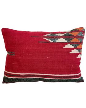 Kelim pude 40x60 cm rød med unikt mønster i flere farver