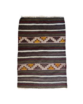 kelim løber 64x94 i brune, karry, bordeaux og naturfarver