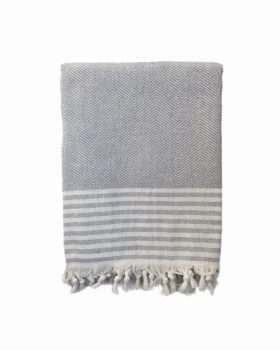 Plaid bomuld grå og natur med striber fra finehome