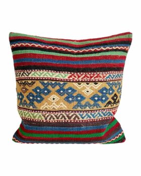 Stor kelim pude 60x60 cm i blå, grønne, røde, beige og lyse farver