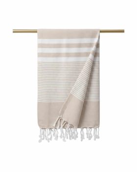 Stemningsskabende hammam håndklæde med striber - beige og hvid.