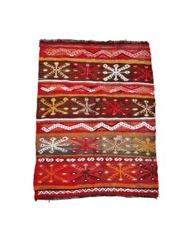 Ægte rød kelim løber med unikt mønster 65x92 cm