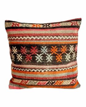 finehome kelim pude 50x50 cm i friske orange, lyserøde, blå, brune og lyse farver