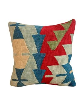 Kelim pude 144 af ægte kelim i blå, rød, grøn og beige