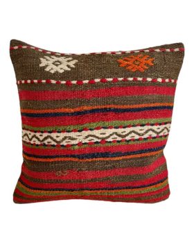 kelim pude 128 har smukke røde, brune, lyse og grønne farver