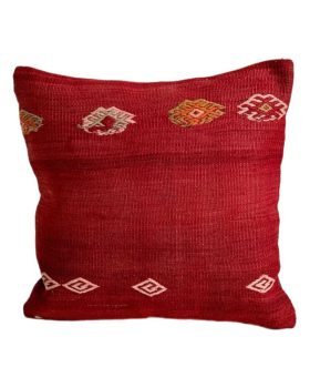 Stor rød kelim pude 139 med unika mønster måler 50x50 cm