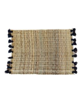 Dækkeservietter 30x40 cm i bast / strå i naturfarve og sorte frynser