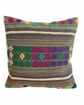store puder 50x50 cm af kelim i grøn, lyserød, brun og lys