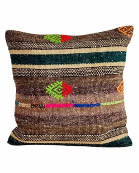 finehome kelim puder 60x60 cm i brun med smukt mønster i friske farver