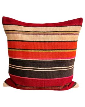 kelim pude 60x60 cm finehome med orange, lyse, røde og lyserøde striber