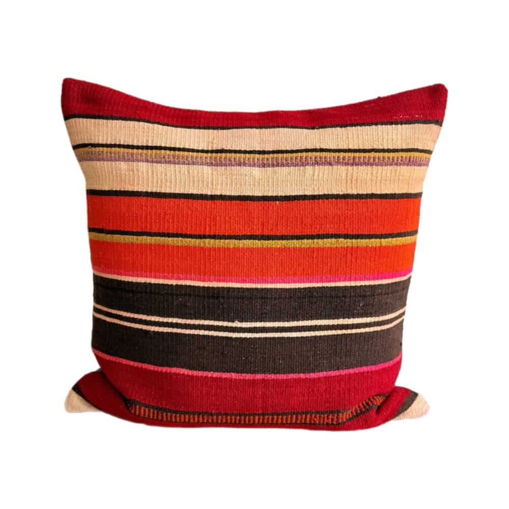 kelim pude 60x60 cm finehome med orange, lyse, røde og lyserøde striber