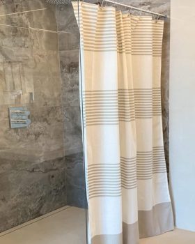 Moderne vandafvisende badeforhæng 140x200 cm - hvid og beige