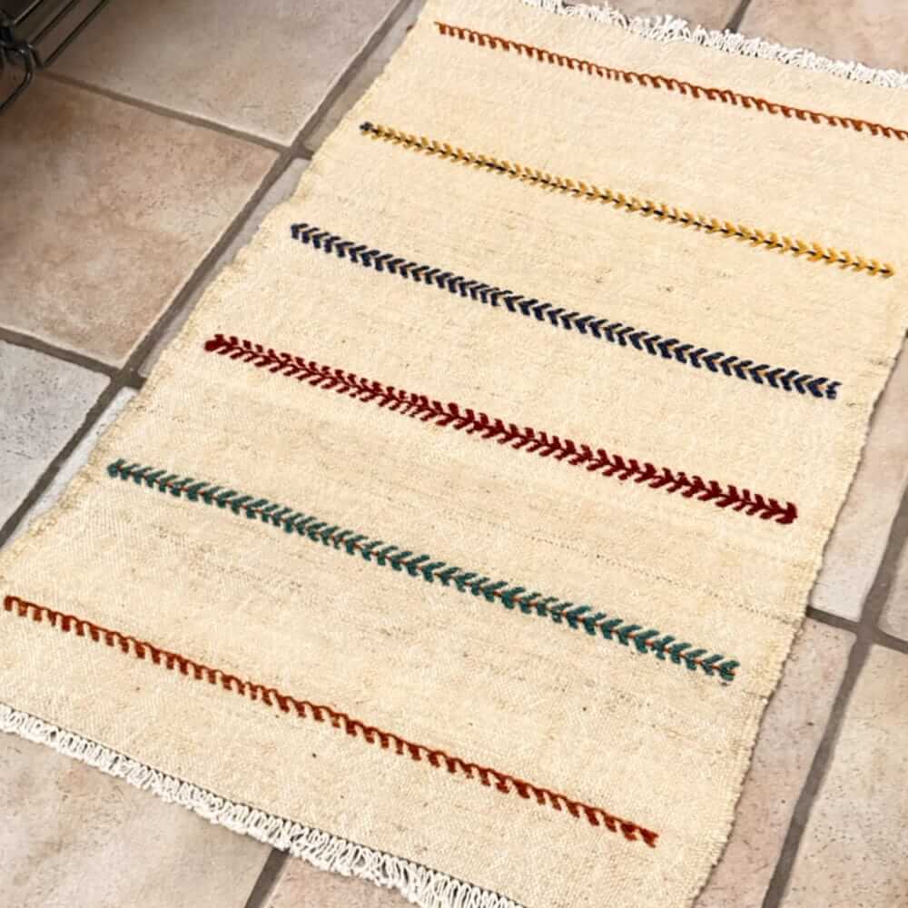 Naturfarvet kelim løber 55x95 cm med håndlavet unikke striber
