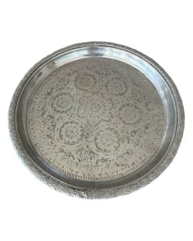 Rund antik bakke til servering, pynt og opbevaring