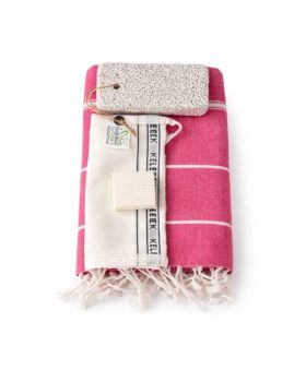 Hammam gavesæt med håndklæde, sæbe, skrubbehandske og sten