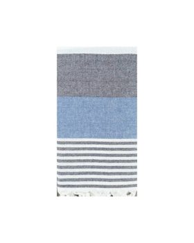Funktionelt ægte hammam håndklæde 100x180, natur, blå og sort