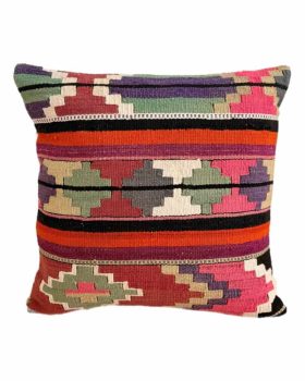 kilim pude 50x50 cm i lyserøde, orange, grønne, lilla, lyse og mørke farver
