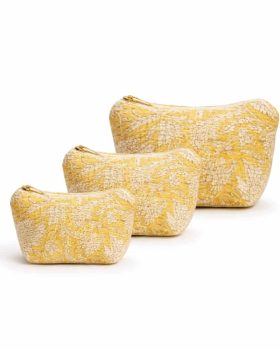 Quiltet toilettaske i bomuld, gul, beige og hvid