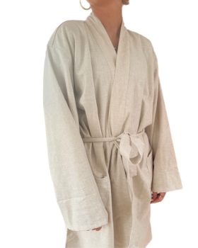 finehome badekåbe naturfarve i 100% hør i smukt design til kvinder og mænd