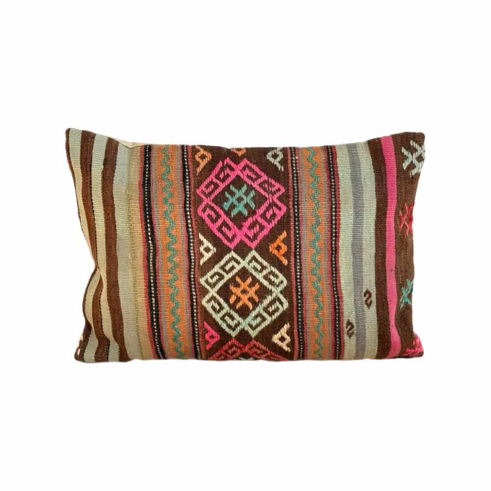 kelim pude 137 40x60 cm - lyserød, brun og grøn med smukt mønster