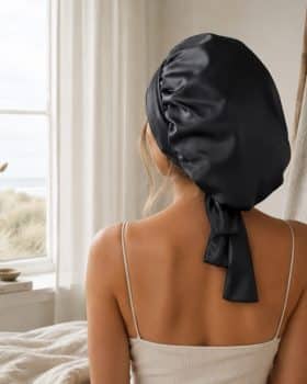 sort silke bonnet til kort og langt hår