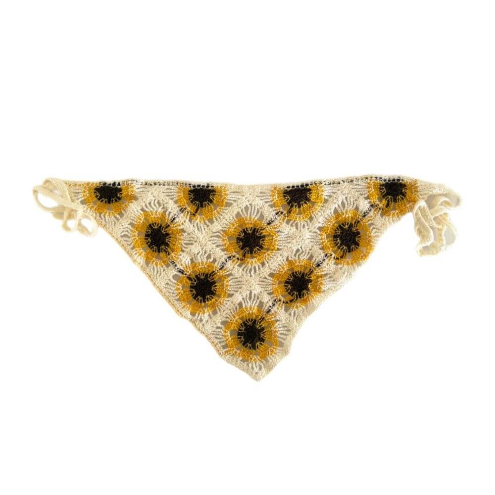 Bandana hæklet råhvid, brun og gul
