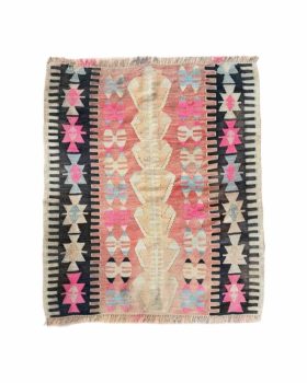 kelim løber lyserød 90x108 cm af ægte vintage kelim