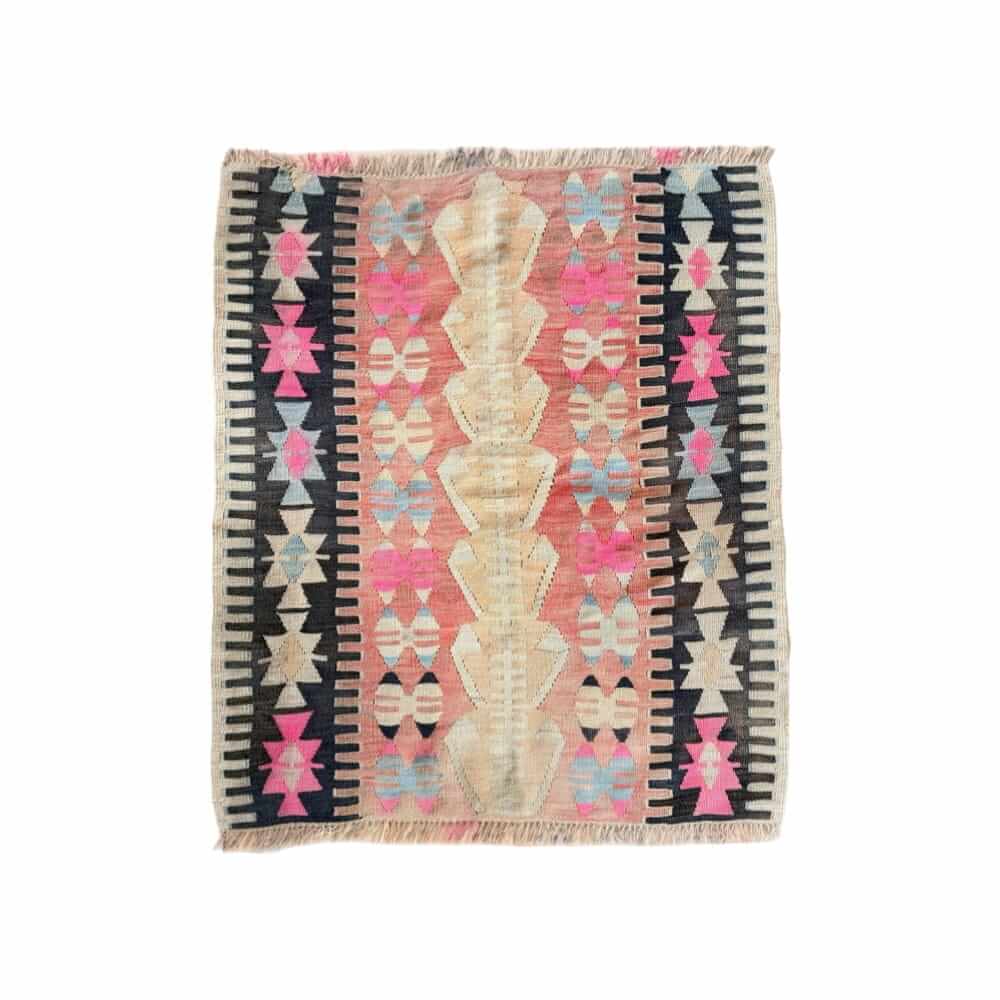 kelim løber lyserød 90x108 cm af ægte vintage kelim