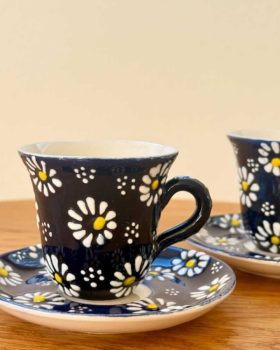 Håndlavede tyrkiske kaffekopper - blå, gul og hvid